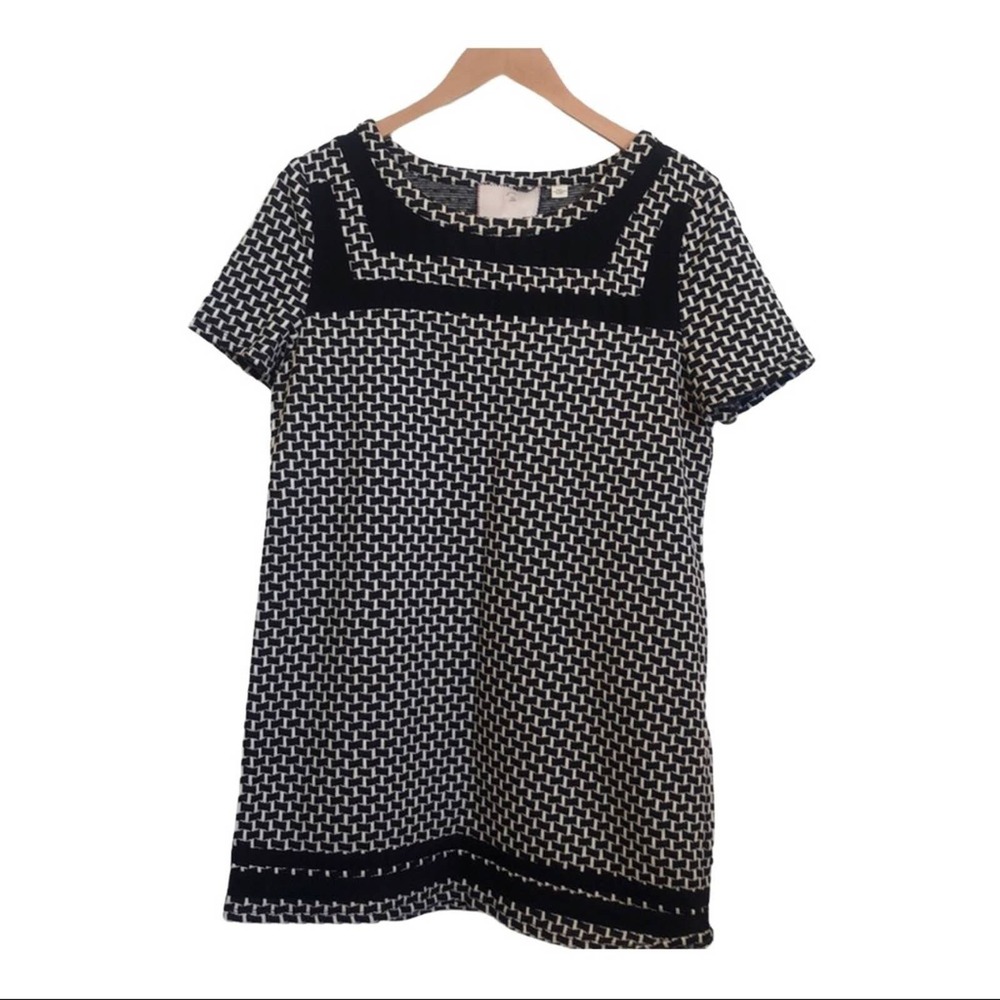 Anthropologie Postcard black white woven look tunic top or mini dress women's L‎